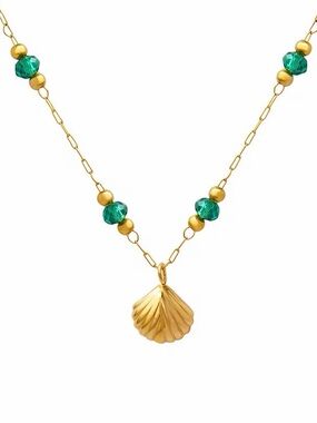 18K Gold Plated Emerald Green Beaded Shell Necklace
